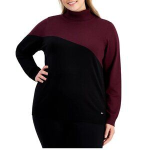 NWT Calvin Klein Colorblocked Turtleneck Sweater in Port/Black